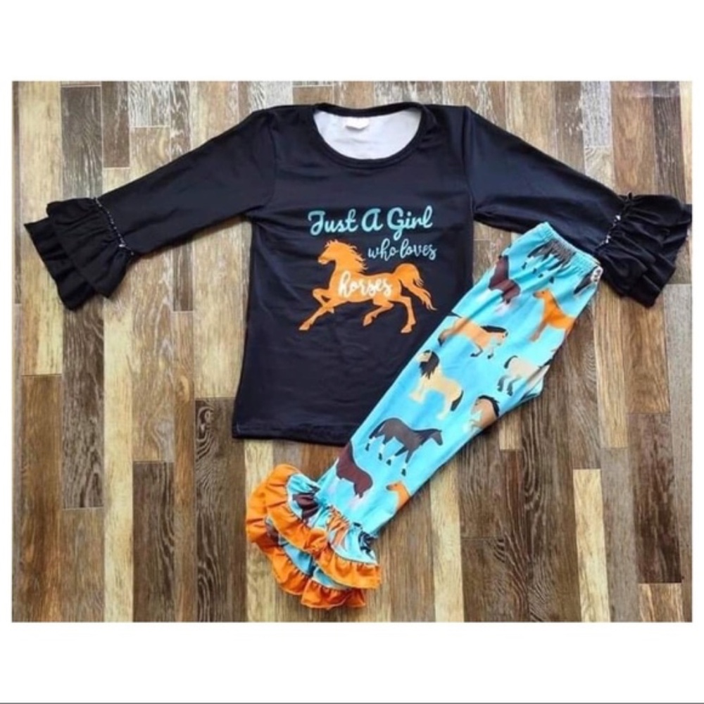 Boutique Horse Ruffle cute girl pants set - Picture 6 of 6